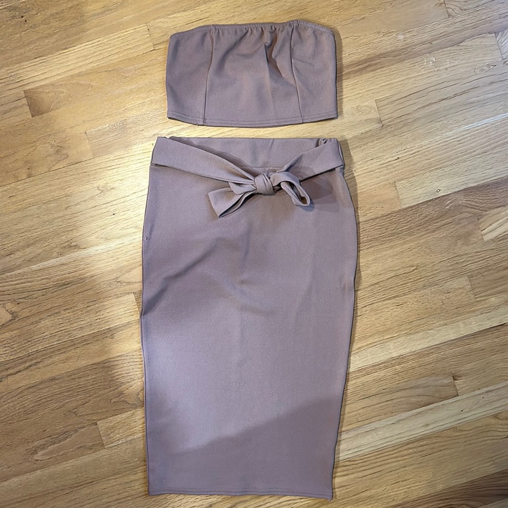 Brown Two-Piece Skirt Set